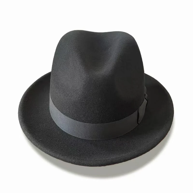 British Gentleman Short Brim Fedora Hat Men Wool Felt Trilby Hat Big Size Satin Lined Box Packaging