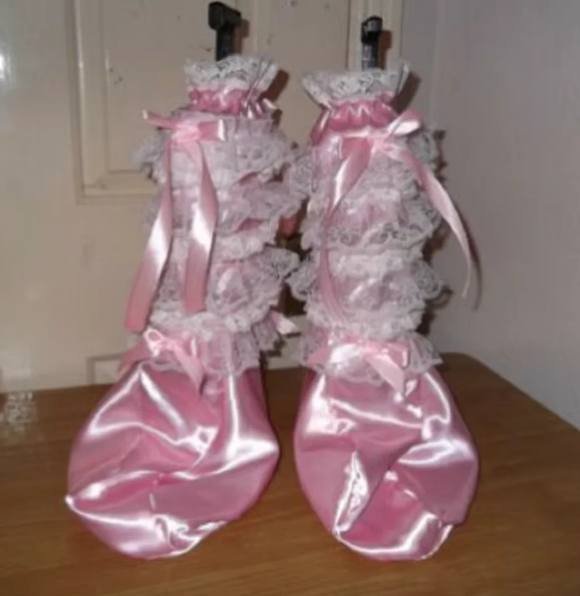 

Adult Babys Sissy Maids Unisex CD/TV Satin & Lace Humiliation Booties Customized