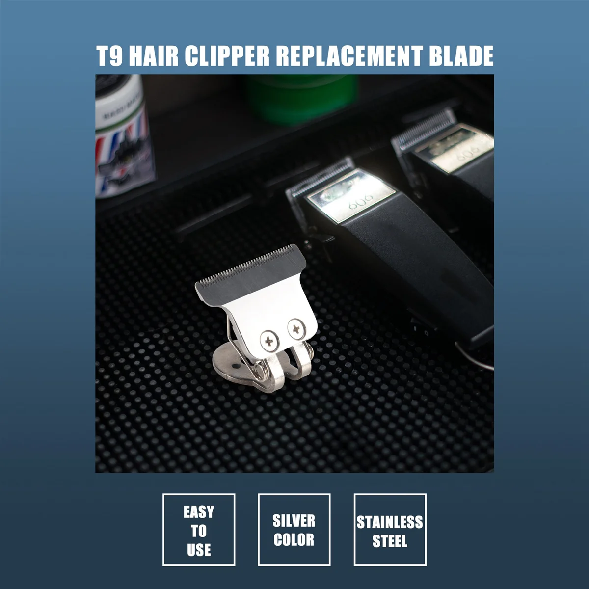 ABBR T-Shaped Hair Clipper Blade with Stand T9 Blade Trimmer Replacement Head Replacement Clipper Head Silver