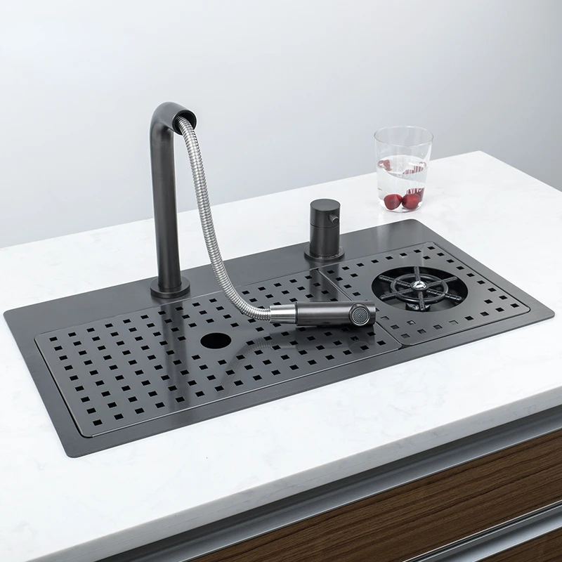 Nanometer Black Stainless Steel Sink for Cup Wash with Single Tank under the Bar Counter Kitchen Island