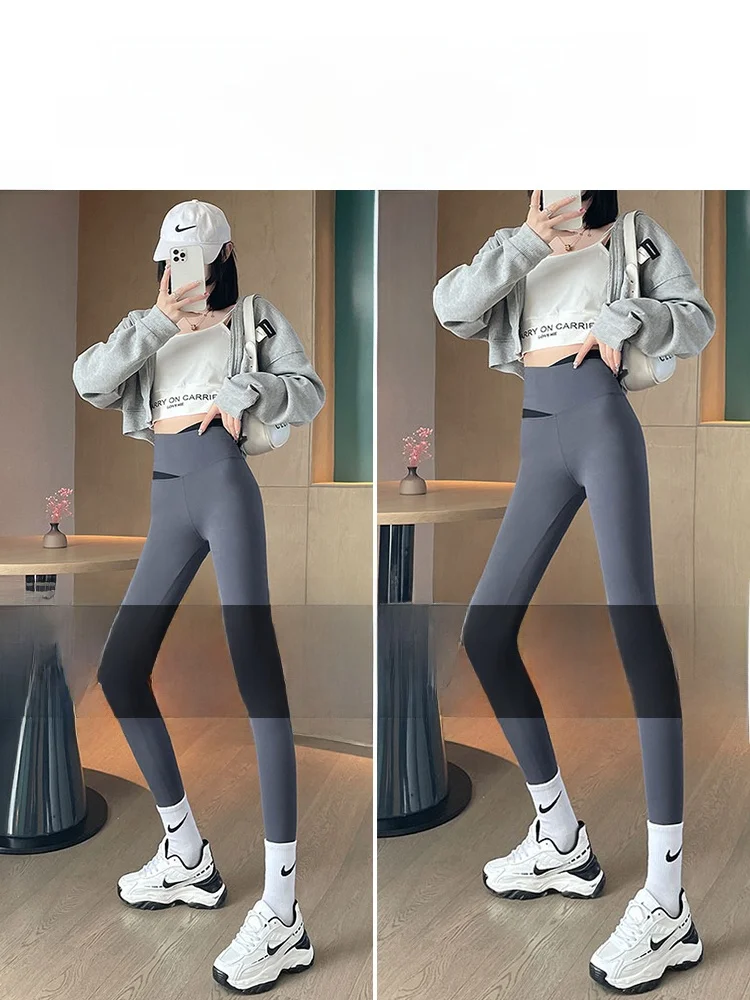 아이 아크스킨 팬츠 여성용 봄 가을 얇은 18세 소형 사이즈 요가 팬츠 하이웨이스트 18인치 길이 슬림핏 복부 조절