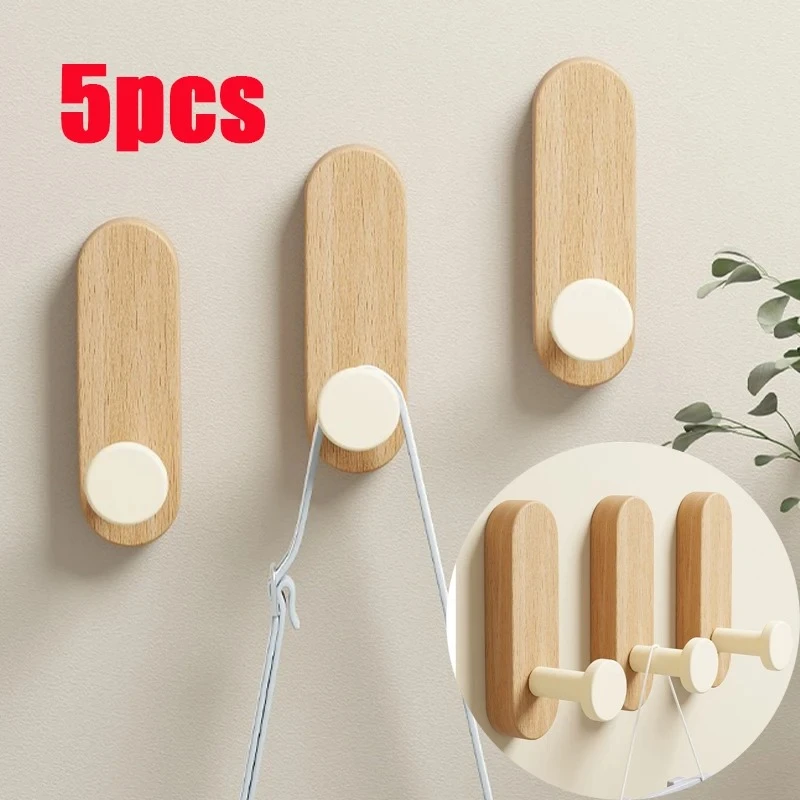 

Nordic Style Wood Wall Hooks Self Adhesive Mounted for Hanging Coat Towel Clothes Blanket Hat Backpack Robe Entryway Key Holder