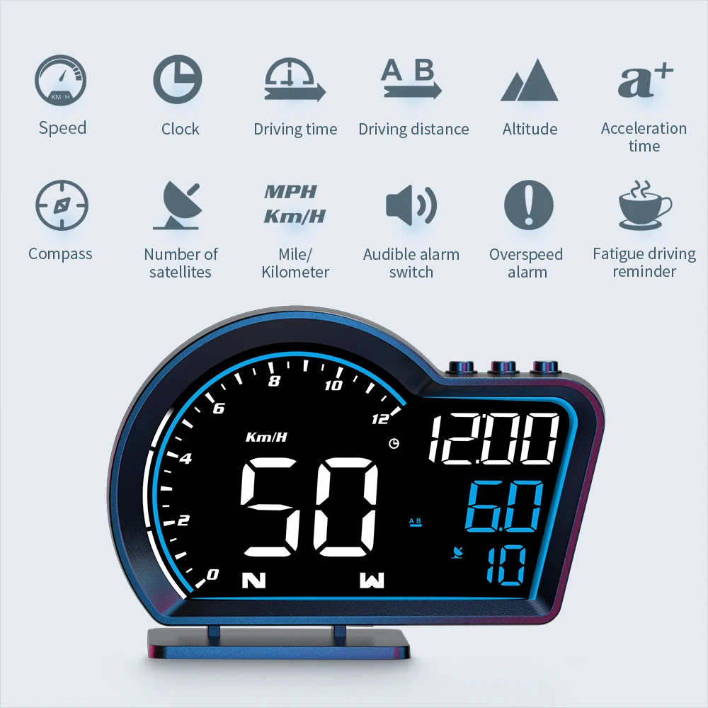 KINLANAO New GPS Car Head Up Display HUD Smart Car Turbo RPM Gauge Digital Odometer Security Alarm Auto Meter