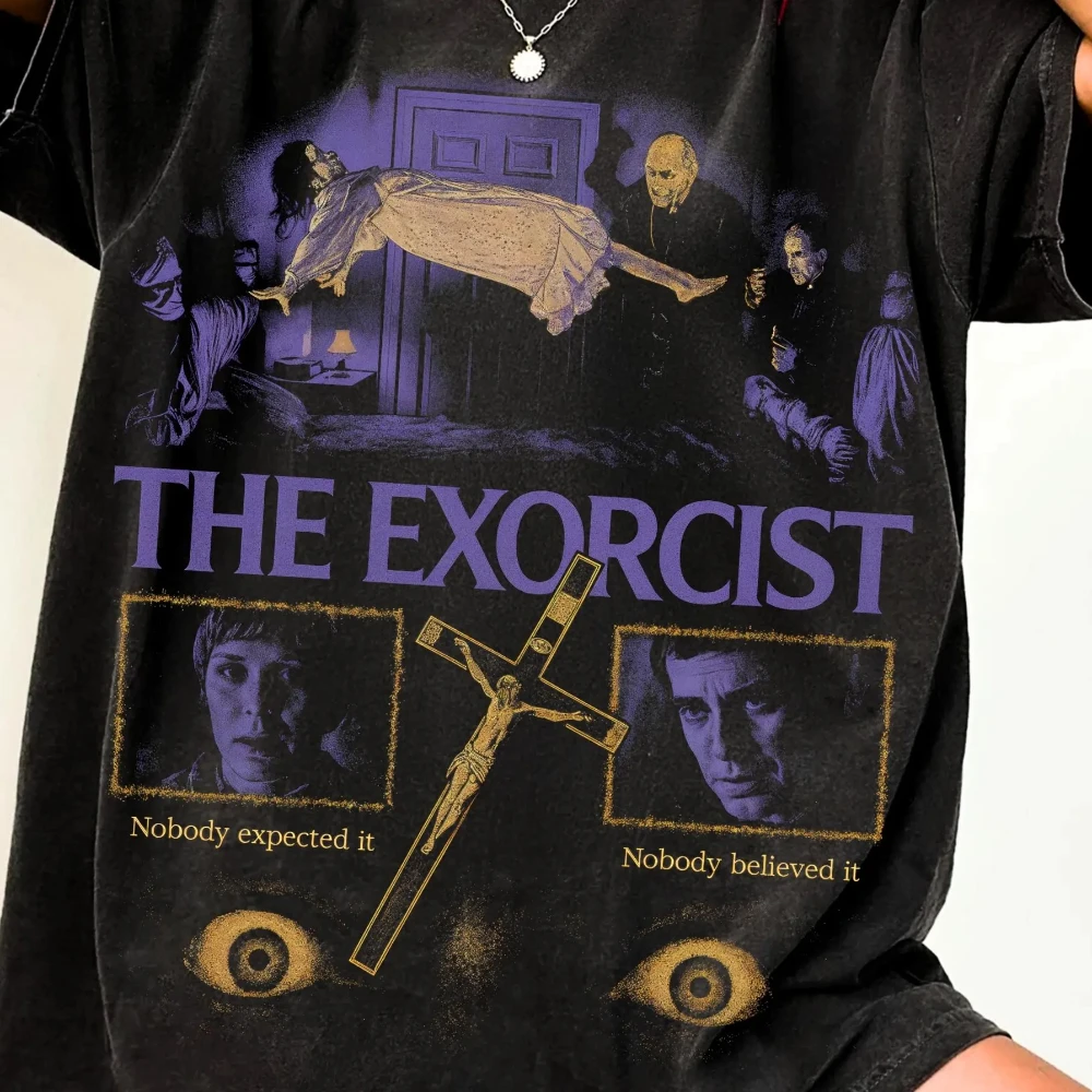 Retro Exorcism Scene T-shirt Retro Horror Movie Style Casual and Comfortable Unisex Pure Cotton Streetwear Women Clothes