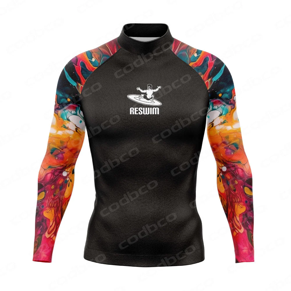 Summer Funny Long Sleeve Surf Swim T-shirt Men\'s Beach UV Protection Swimwear Rash Guard Surfing Swimsuit Tops Tight Gym Clothes