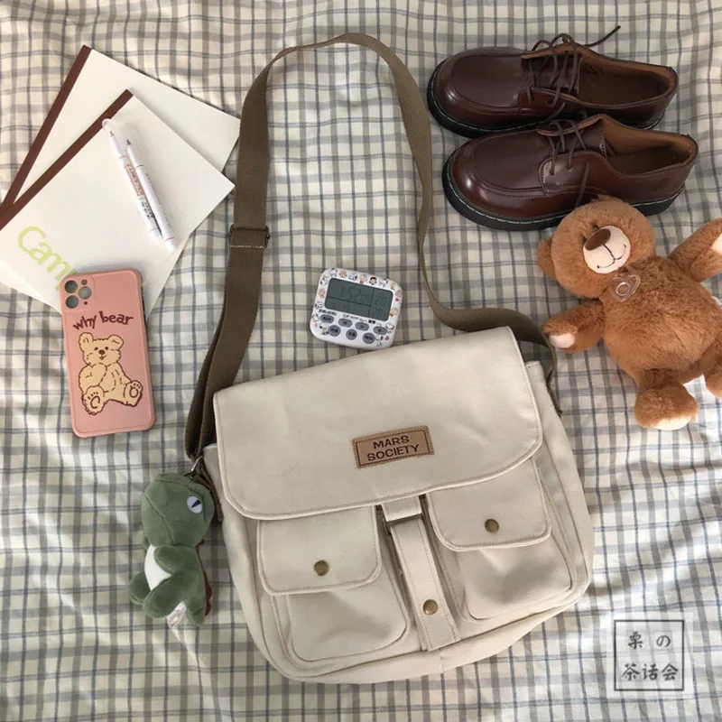 Flip Cover Canvas Taschen für Männer Harajuku Messenger Bag, Schüler Schultaschen, große Kapazität Schulter-Crossbody-Taschen für den täglichen Gebrauch