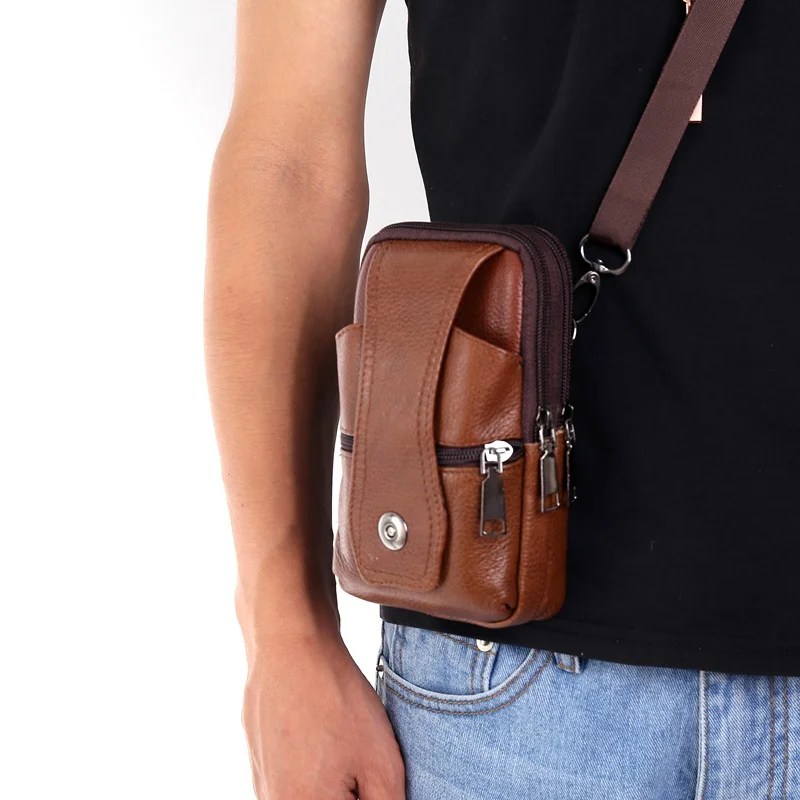 1pc Fashion Men\'s PU Leather Fanny Pack, Multifunctional Fanny Pack, Large Capacity Fanny Pack, Brown Shoulder Bag