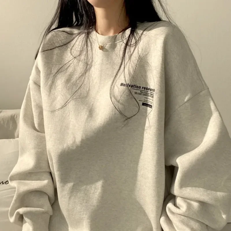 HOUZHOU Harajuku Sweatshirts Women Korean Fashion Oversize New Hoodie Casual Round Neck Pullover Vintage Letter Print Aesthetic