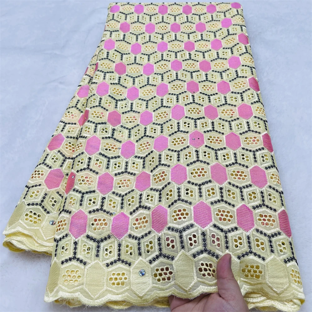 

Luxury Stones Swiss Voile Lace Dry Fabric 2026 Embroidery African Lace Fabric Cotton Fabric For Women Nigeran Party Wedding