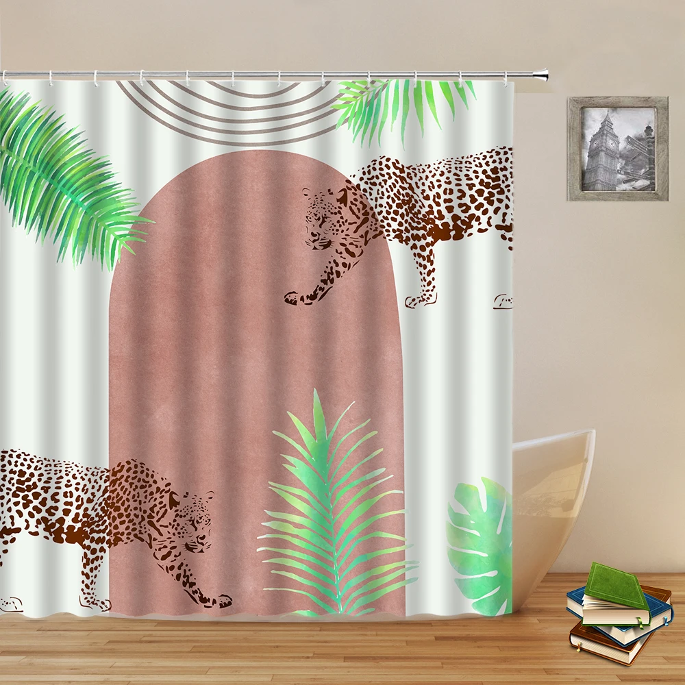 Bestselling 3D Abstract Simple Line Green Leaves Middle Ages Shower Curtain Set Hook Home Decoration Bathroom Curtains