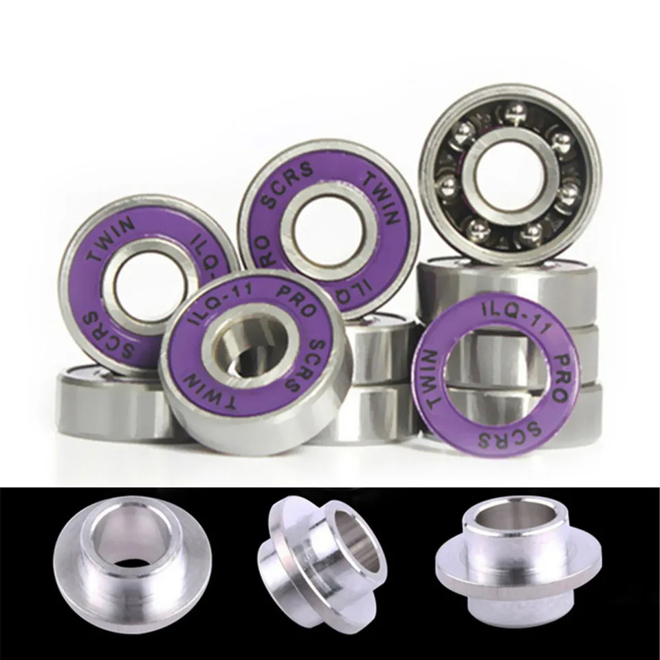 16 Pieces TWIN ILQ-11 Skating Bearings and 8 Spacers Deep Groove 608ZZ Chrome Steel Bearings ABEC-11 Slalom Sliding