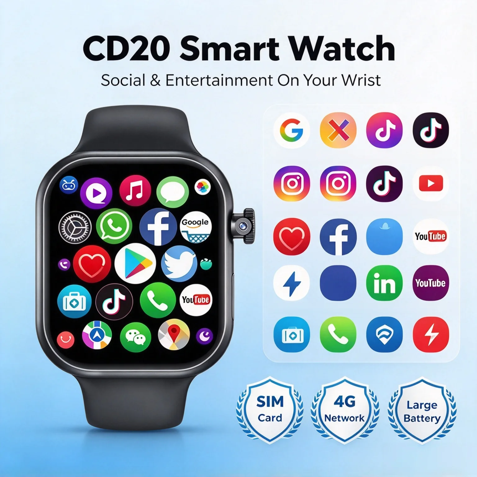 CD20 Global 4G Smartwatch,Rotating Camera,SIM Slot,Android9.0 OS,AMOLED,GPS Positioning,Wifi Google Play Store Adult Wrist Phone