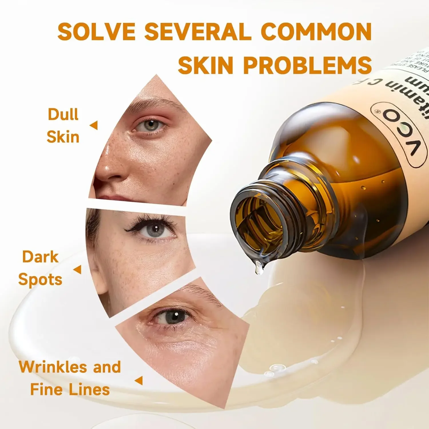 سيروم الوجه VGO فيتامين C E مع حمض الهيالورونيك: يقلل من البقع الداكنة ويغذي العناية بالبشرة وسيروم الوجه لجميع أنواع البشرة