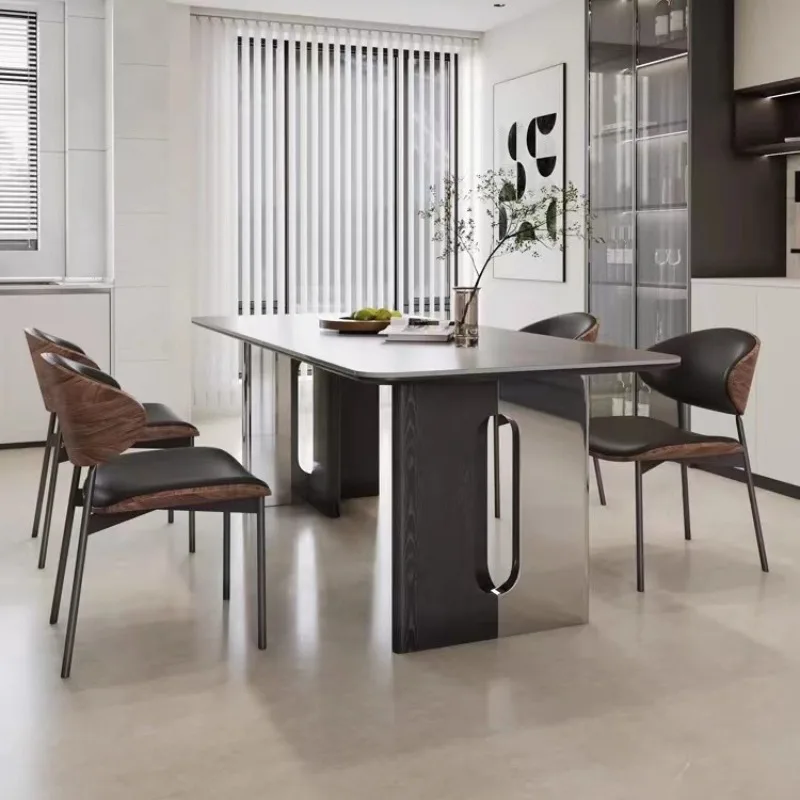 

Итальянский минималистичный обеденный стол из цельной древесины из каменной плиты, элитный минималистичный ресторанный стол середины века, дизайнерская мебель FYDT