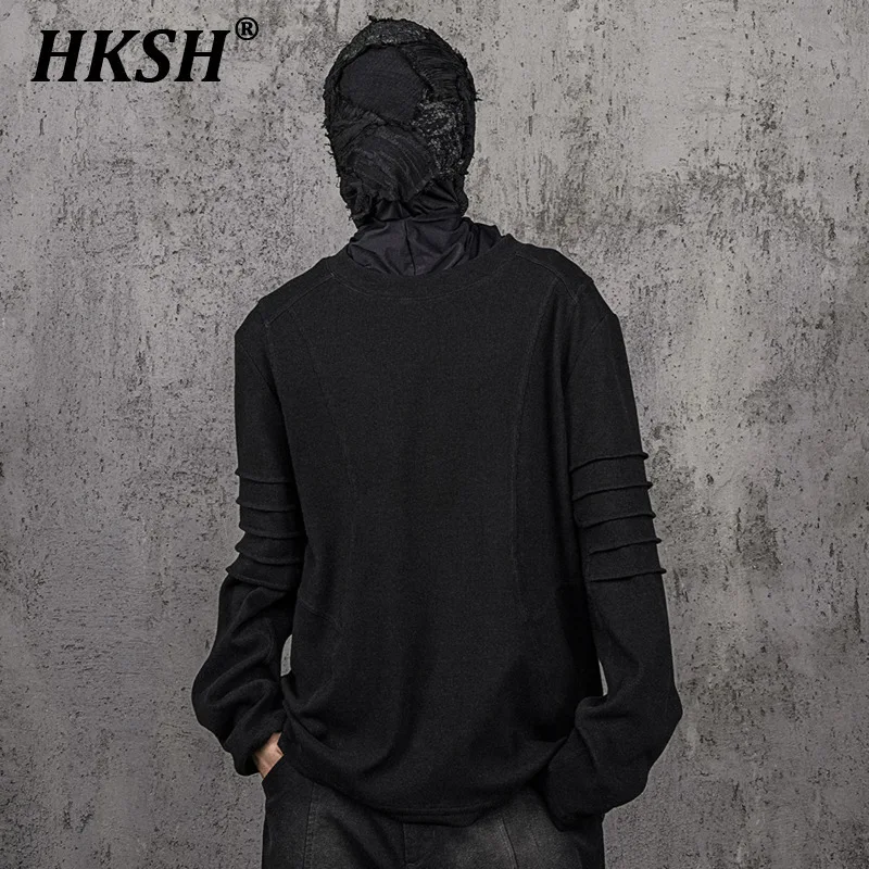 

HKSH Spring Summer 2024 New Waste Land Sweatshirt Wrinkle Deconstructed Spliced Pullover Long Sleeve Backing Thin T-shirt HK1505