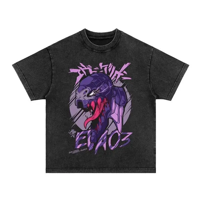 

Neon Genesis Evangelion Eva Unit-03 Acid Wash Oversized Cotton T Shirt 2026 Summer Anime Streetwear Graphic Tee for Men Women
