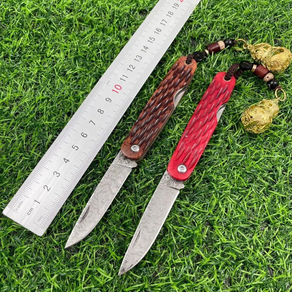 

(Разблокированный) Ручка из бычьей кости Дамасская сталь Портативный нож для выживания на открытом воздухе Кемпинг Фруктовый нож Нож EDC