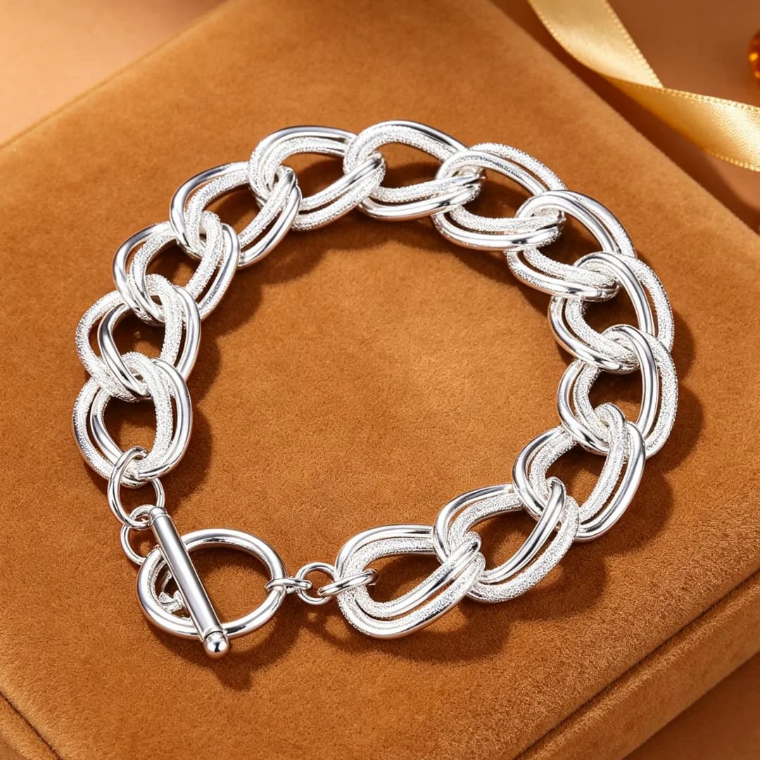 Office Lady style 925 Sterling Silver Custom Double twist chain Bracelets For Women fashion party Wedding accessories Jewelry