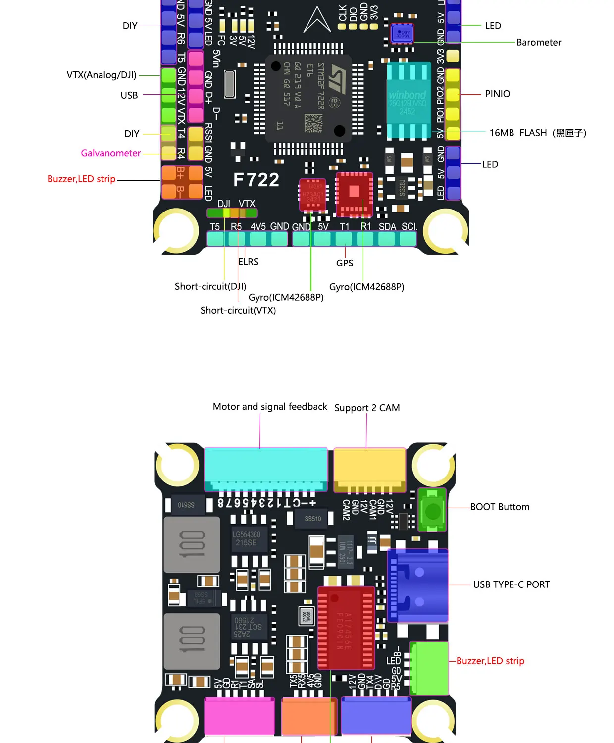 F405 F405HD / F7 F722 Flight Controller / F4 V3S Plus FC + 60A 4in1 BLheli_S ESC Stacks 30.5*30.5mm For RC FPV Racer Drone