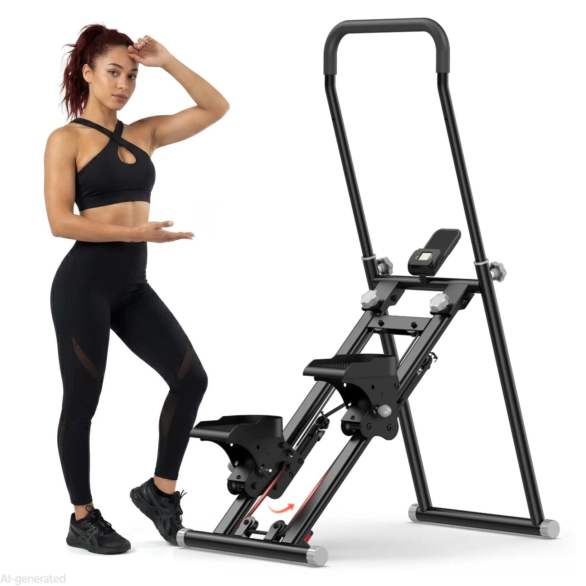 Steppers for Exercise at Home, Compact Folding Stair Climber with Quiet Shock-Absorbing Spring, Long Foam Grip, Stair