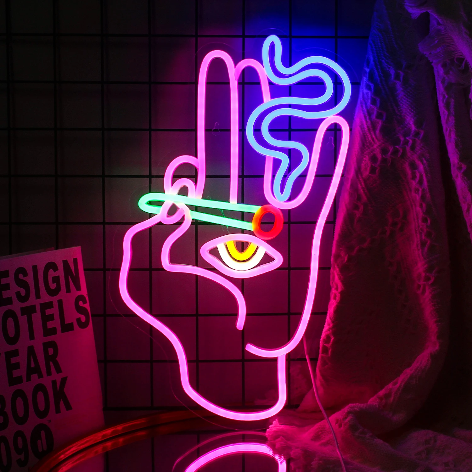 

Smoking Hand Eye Neon Signs Personalized Wall Hanging Decor USB Plugin Bar Game Room Restaurant Room Decoration