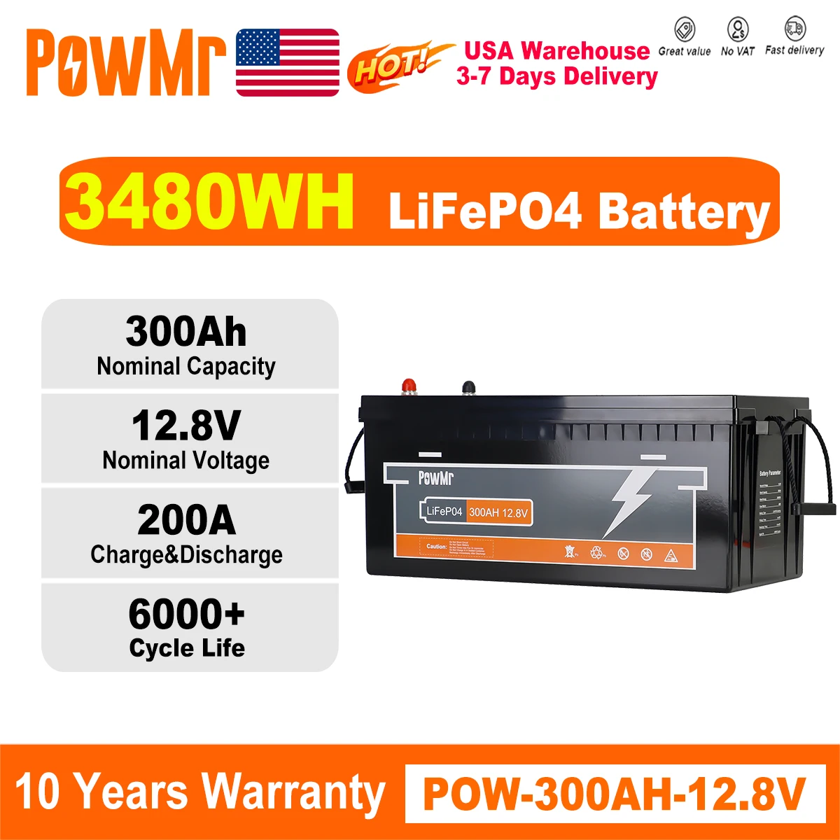 

PowMr LiFePO4 Battery 300AH 12V BMS Rechargeable Lithium Bateria Pack 6000 Cycle 3KW Solar Battery Portable For Home Camping Car