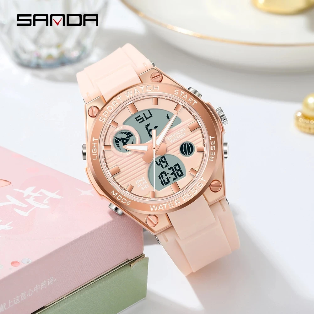 SANDA 6067 Student Electronic Watch Sports Multi Functional Waterproof LED Dual Display Student Electronic Watch 2025
