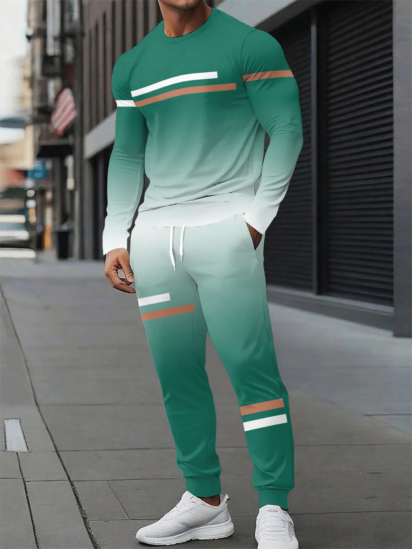 

Men's multi-color striped printed long sleeved drawstring pants, casual and fashionable streetwear, sports jogging pants