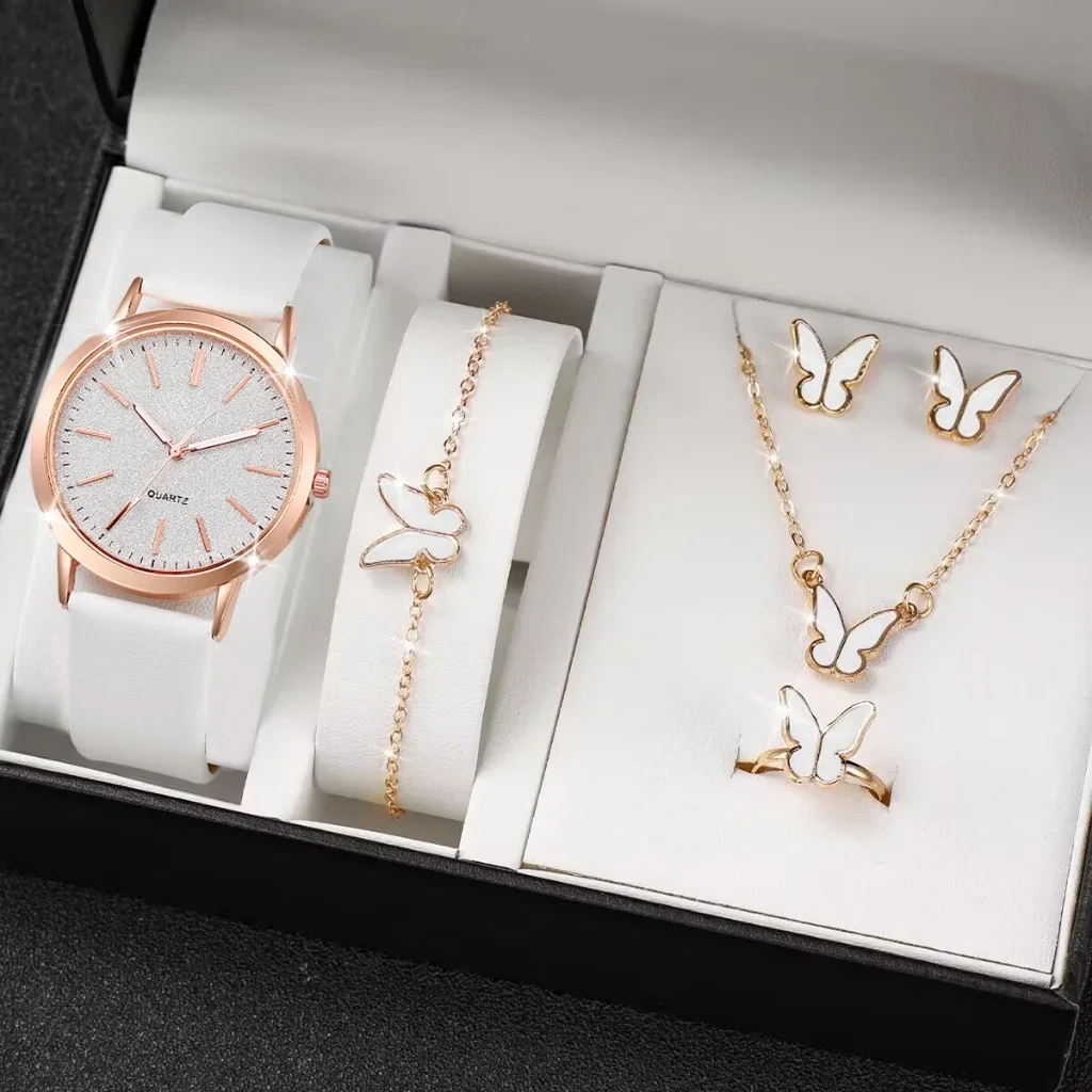 Horloge à quartz multifonctionnelle de luxe pour femme, cadran pailmétrage, montre décontractée, ensemble de bijoux sans boîte