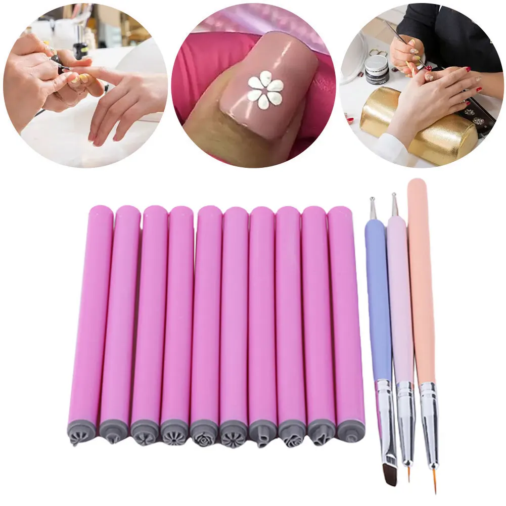 Nail Art Stamp Pen Set Nail Templates Art Pen Double-Sided Head Stamper Polishing Painting Drawing Manicure Tools Manicure Decor