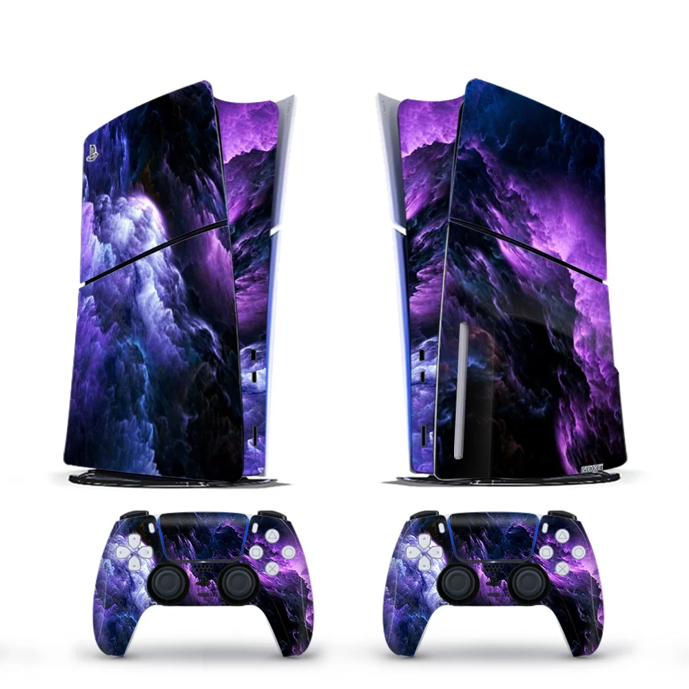 غطاء من الفينيل لوحدة التحكم PS5 Slim مكون من قطعتين من ملصقات Galaxy مجموعة أغطية وحدة التحكم لملحقات إصدار القرص PlayStation 5