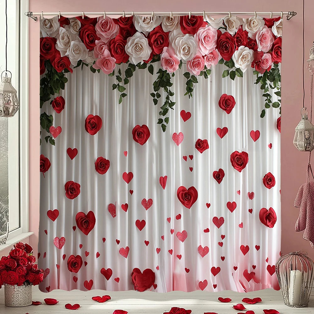 

Занавеска для душа с розовым цветком и романтическим принтом любви, декоративная занавеска для душа в ванной комнате, домашняя занавеска с цветочным принтом красной розы и крючками