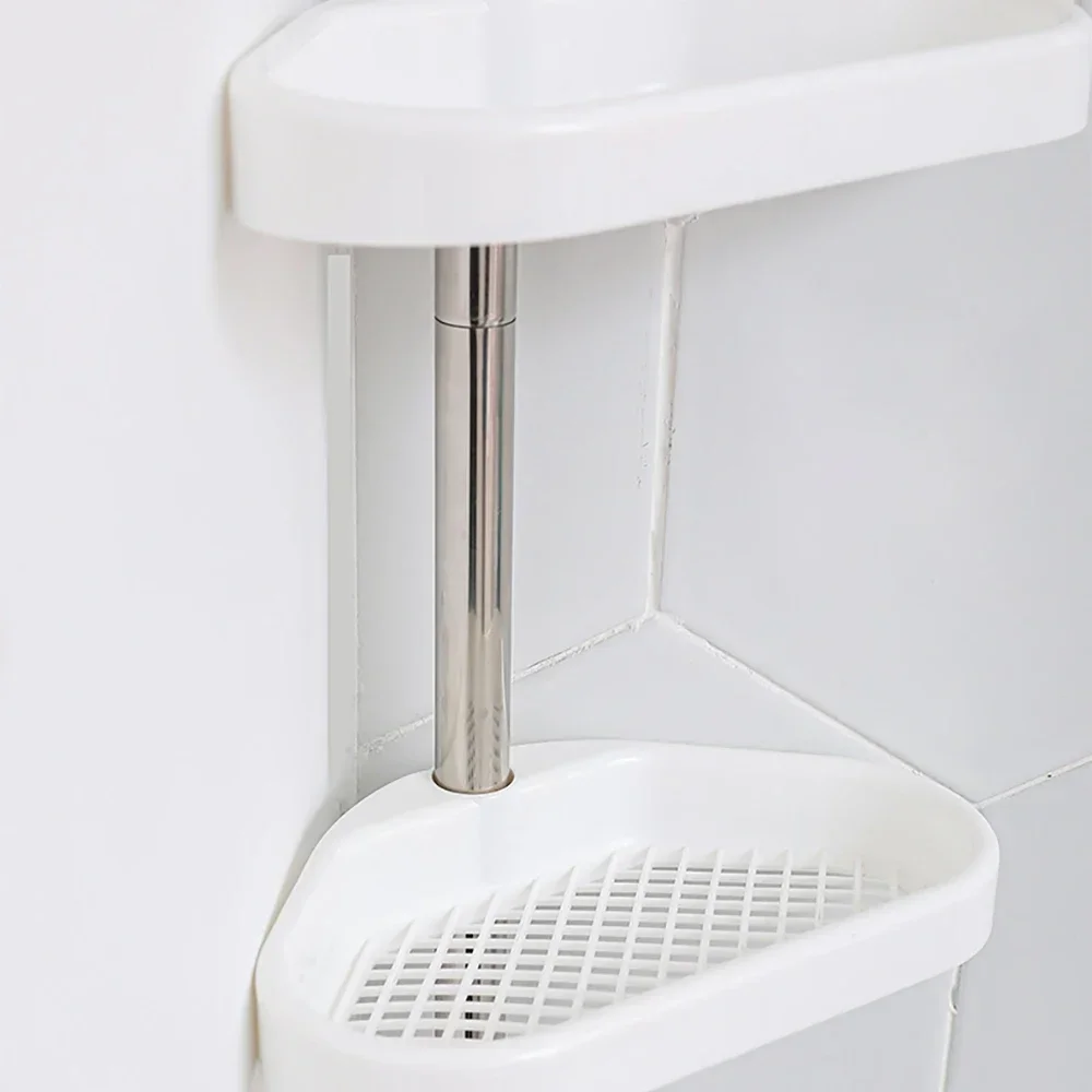 Poste de tensión de ducha de esquina de baño multiusos de 4 niveles, estante de almacenamiento de varilla telescópica, organizador de ducha, estante de acero inoxidable