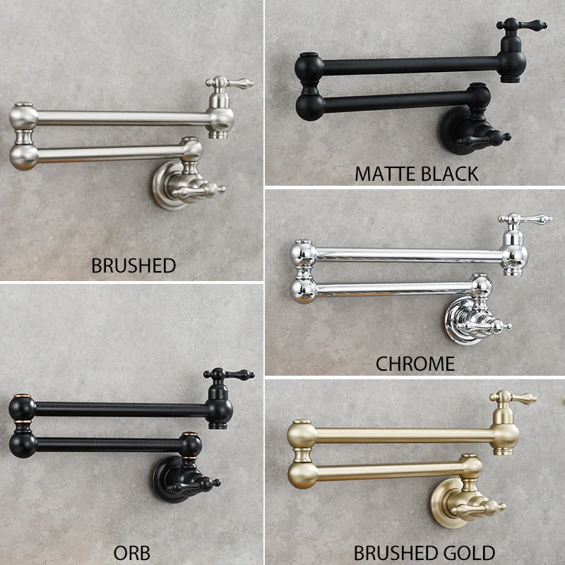 Antique Wall-Mounted Brass Kitchen Faucet Brushed Gold Single-Hole Double-Switch Sink Rotatable And Foldable Single Cold Wall