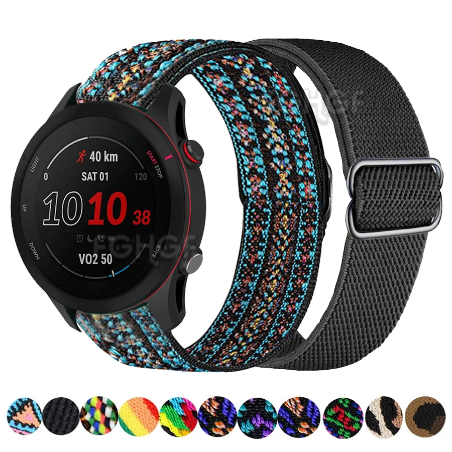 Correia de nylon elástica para relógio, pulseira de relógio, pulseira Garmin Vivoactive 4S, 4 3, Forerunner 245, 255S, 265, Venu Plus 2, SQ