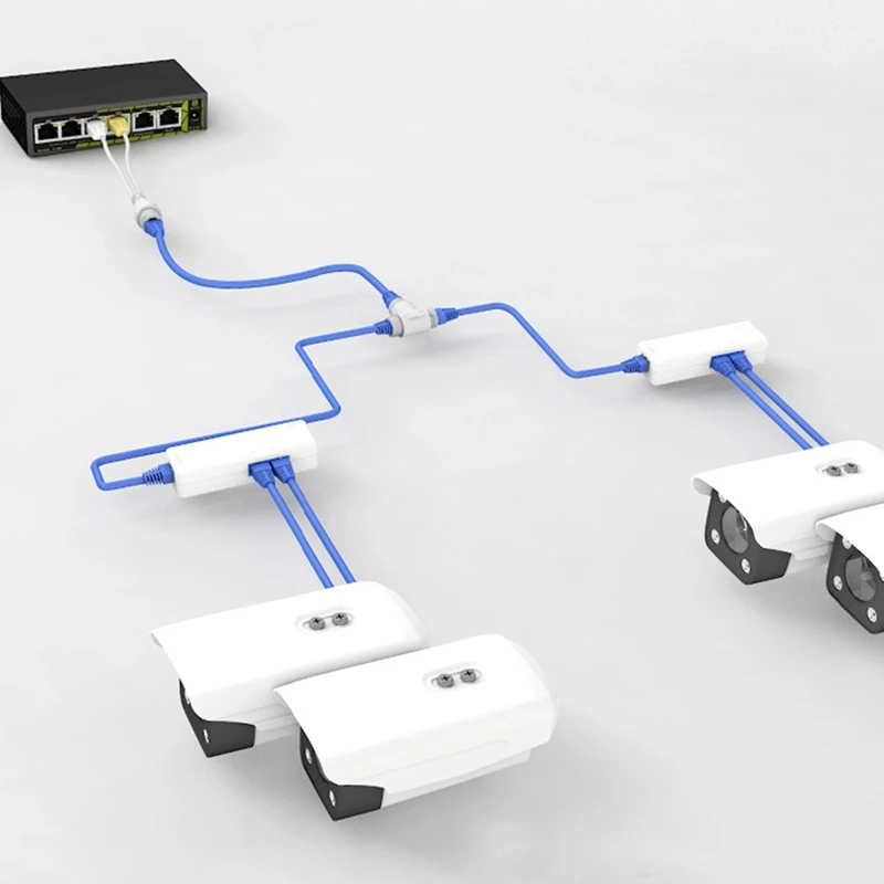 1Set 2-In-1 POE Camera Simplified Cable Connector Splitter Cable Connector Three-Way Plastic