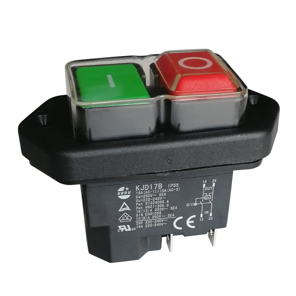 KJD17B 220V KEDU 16(12)A 4pin 5Pin IP55 Waterproof Pushbutton Switches Electromagnetic Safety Push Button Switch On Off