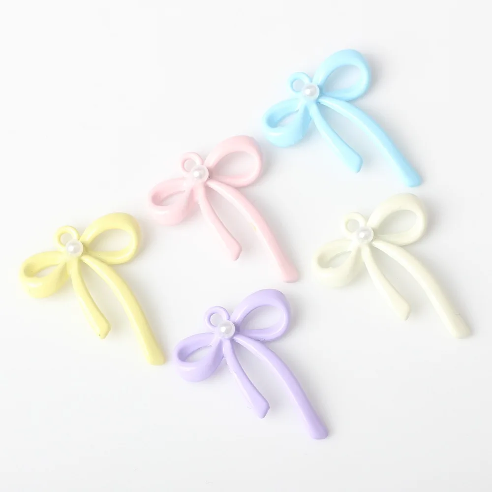 10pcs/lot Zinc Alloy Colorful Enamel Cute Hollow Bow Tie Pearl Charms For DIY Necklaces Earrings Jewelry Making Accessories
