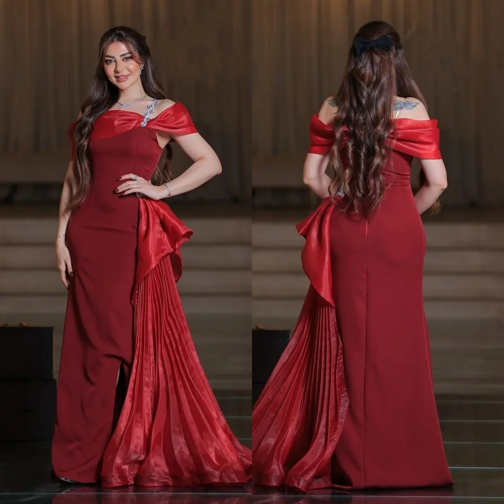 

Customized Jersey Pleat Sparkle Chic Mermaid Off-the-shoulder Bespoke Occasion Dress Woman Elegant Party Wedding Evening Gown