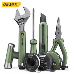 DELI green 6/8 Pcs Multitool Sets Installation Nail Hammer Tape Measuring Home Wrench/Pliers/screwdriver Hand Repair Tools Kits