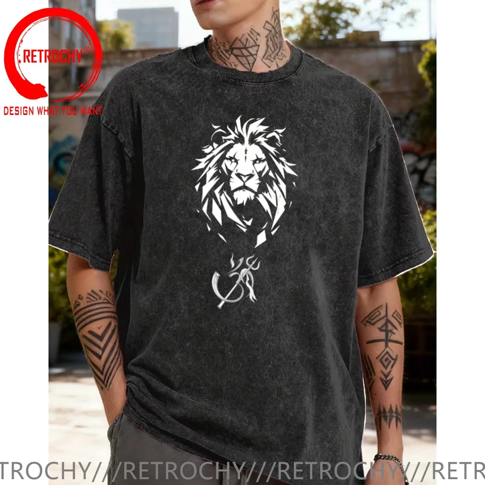 Funny Design Hindu God OM Lion  Shirt Men Fashion Trendy Casual Clothing Stylish Tops Tee Shirt Leisure Tshirt Men's T-Shirt