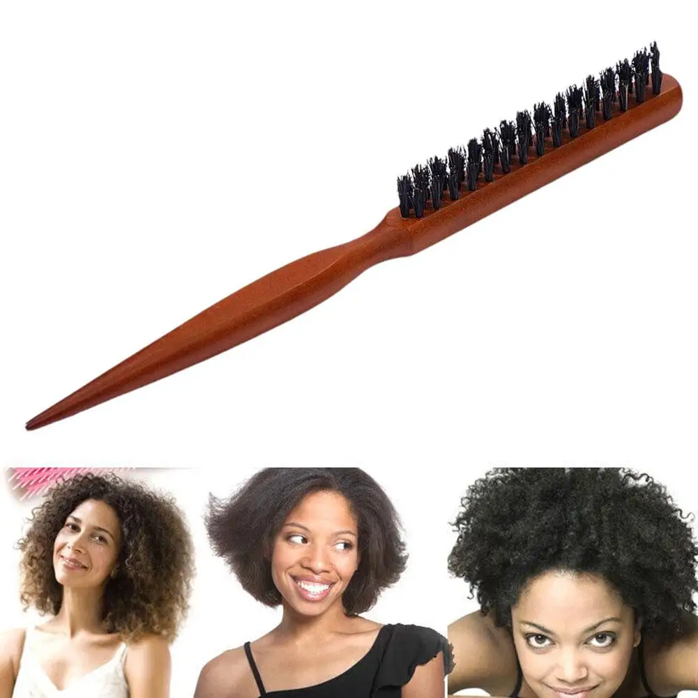 Деревянная расческа с щетиной, трехрядная расческа с острым хвостом, пушистая расческа, массажер для волос, щетки для кожи головы, спины, парикмахерская, дразнящая парикмахерская V7m0