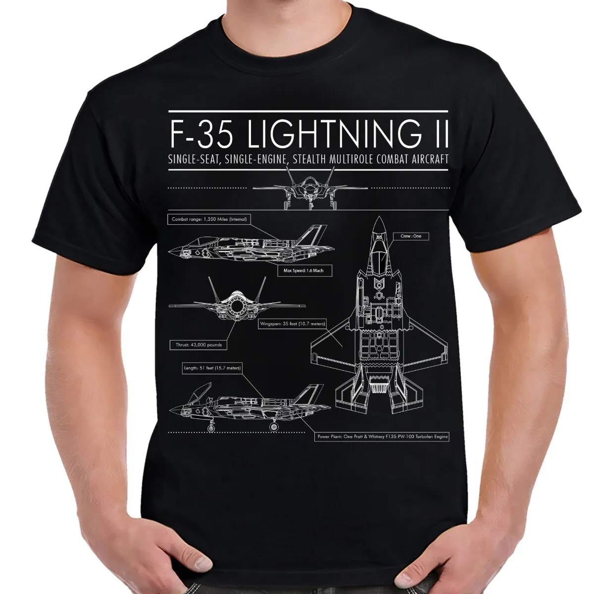 

F-35A Белая футболка со схемой Lightning II, повседневная рубашка из 100% хлопка с короткими рукавами