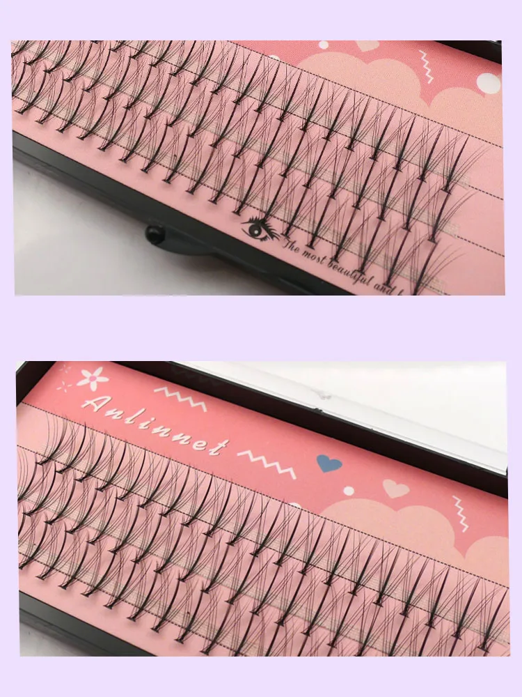 Anlinnet Professionelles Make-up 60 Cluster Einzelne Wimpernbüschel M-Sandwich-Wimpern zum Aufkleben Künstliche Wimpern – Detail 9