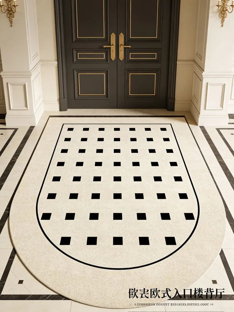 Unique Shield Form Geometric Dot Area Rug, Non-Slip Durable Washable Carpet, Minimalist Monochrome Mat for Villa Foyer, Entryway