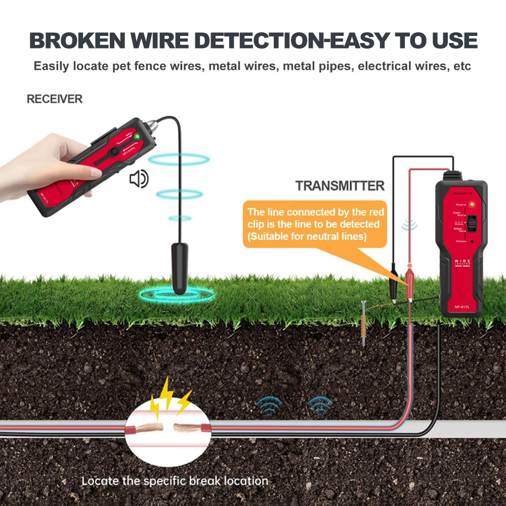 Noyafa NF-817L Underground Cable Locator Anti-Interference Cable Tester Visual Fault Wire Tracer Professional Cable Finder