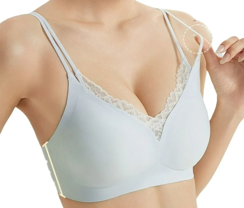 KUCLUT Sexy Fake Two-Piece Double Strap Women's Bra Jelly Soft Support Foundation Lace Push-Up Comfortable Bra