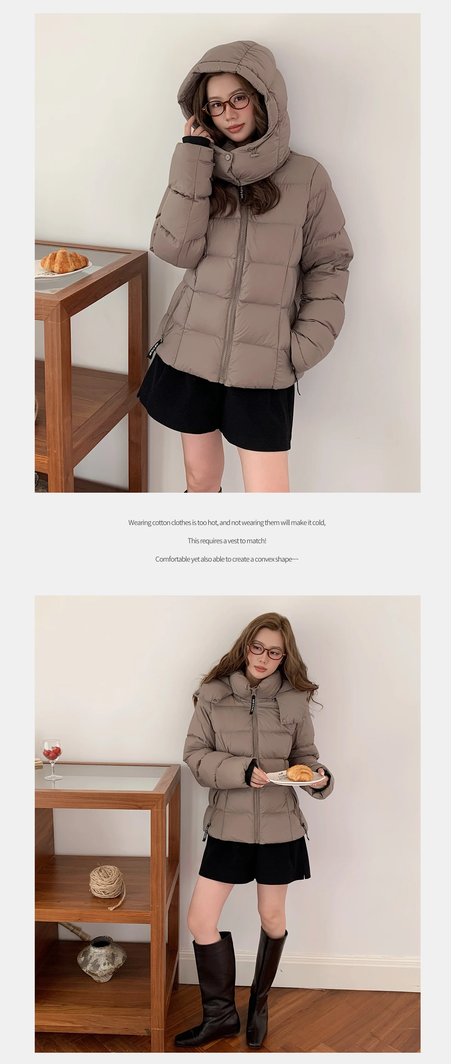 Winter Solid Color Long-sleeved Short Fur Collar Hooded Down Jacket Korean Women's Holiday Fashion Versatile and Thin Coat