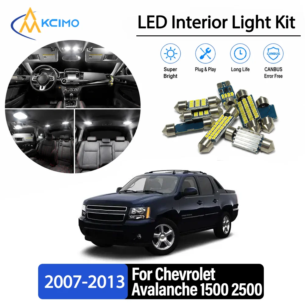 For Chevrolet Avalanche 1500 2500 2007-2013 No-Wire Continuous Glow Auto Interior LED Bulb Remodel Set Cabin Refit Lamps
