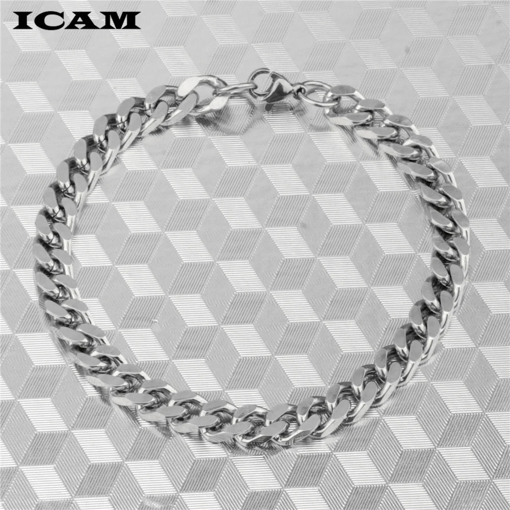 ICAM Bracelets For Women Men  Curb Stainless steel  Chains Men's Bracelets Fashion Jewelry Gifts